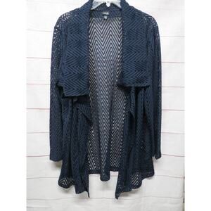Rafaella Plus Size 2x Navy Blue Open Chevron Sheer Jacket Cardigan Top
